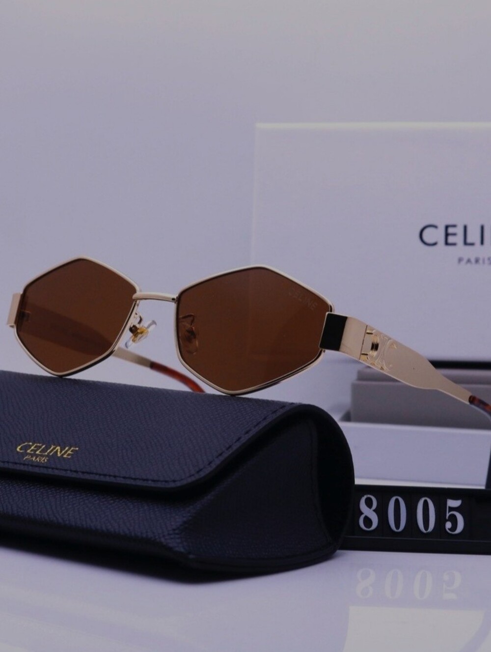 Super Sunglasses Gold Frame Brown Lens Geometric Sunglasses
